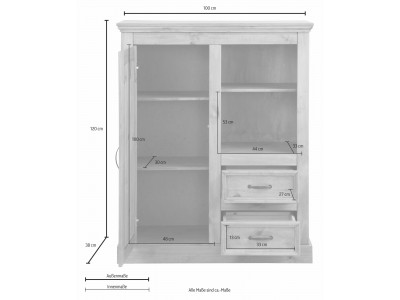 Balcão buffet de madeira vértico estilo alemão branco e cera | Coleção England